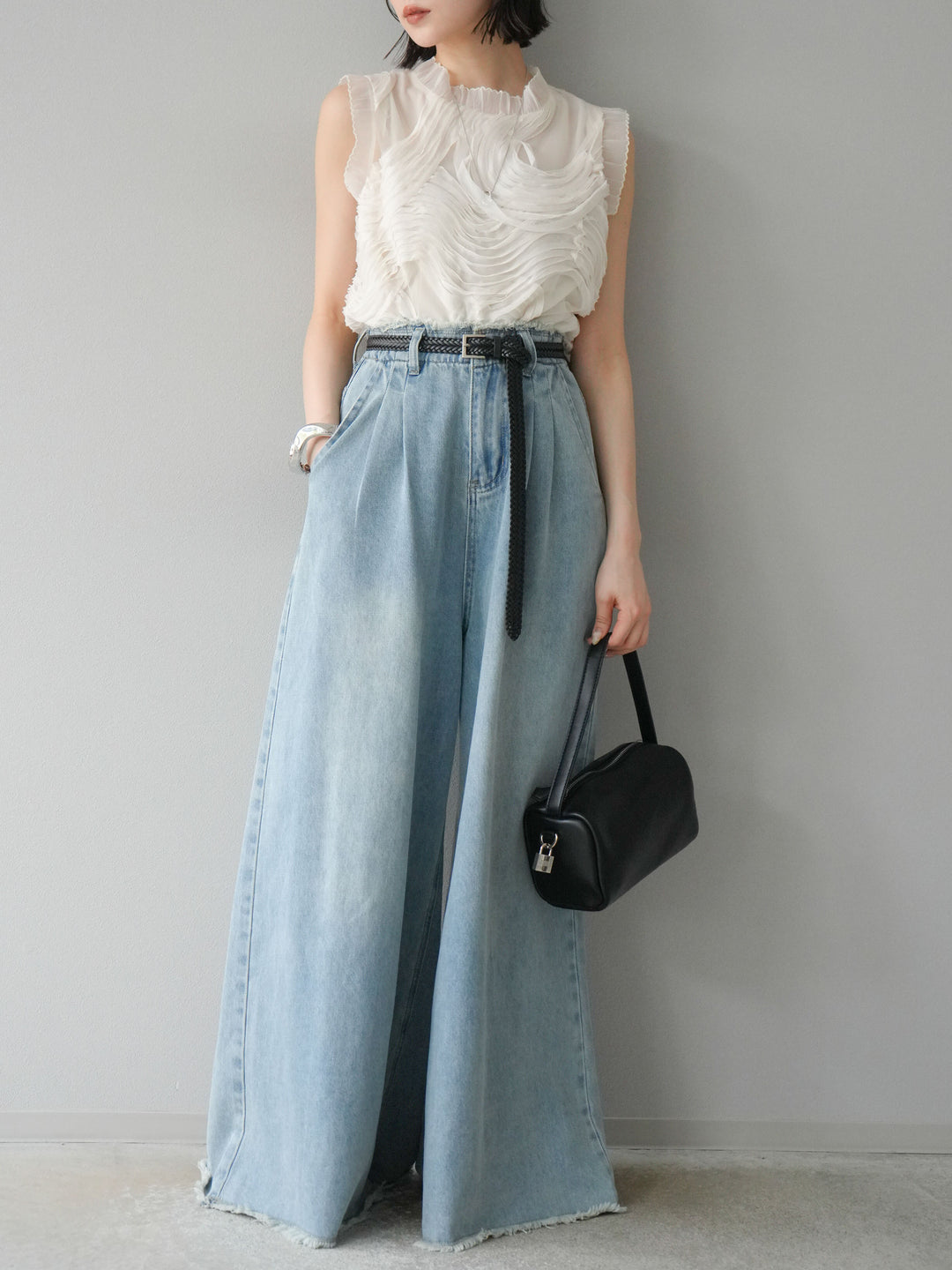 [予約]チュールジャガードノースリブラウス/アイボリー