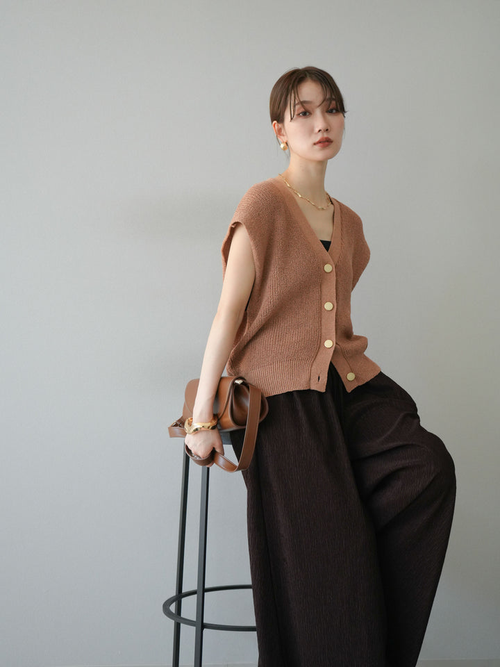 [予約]ゴールドボタンVネックニットカーディガン/ベージュ