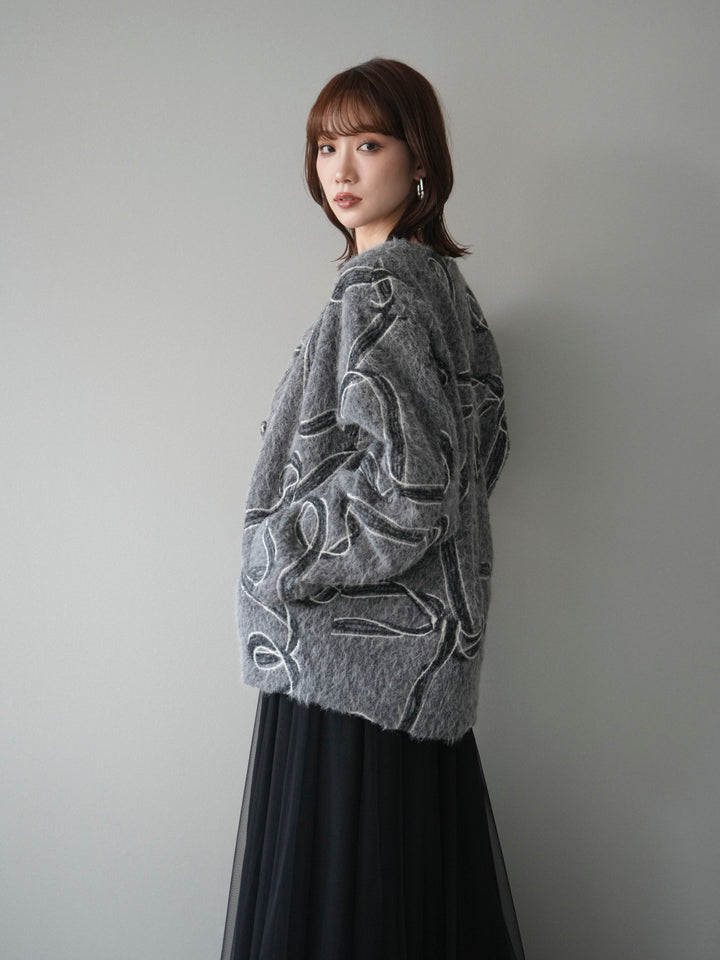[予約]ニュアンス刺繍ブークレニットジャケット/gray