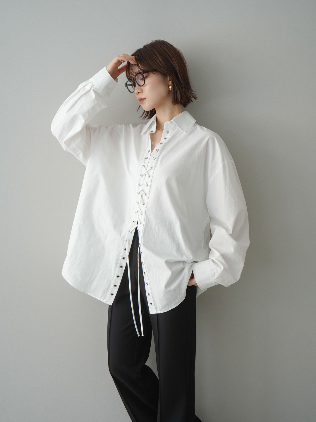 [SET]レースアップブロードシャツ+選べるアクセセット(2set)