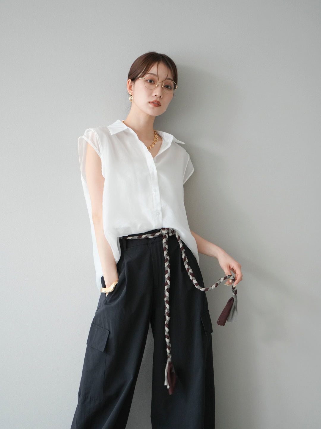 [SET] 硬紗層疊透視襯衫 + 硬紗層疊透視襯衫 (2set)