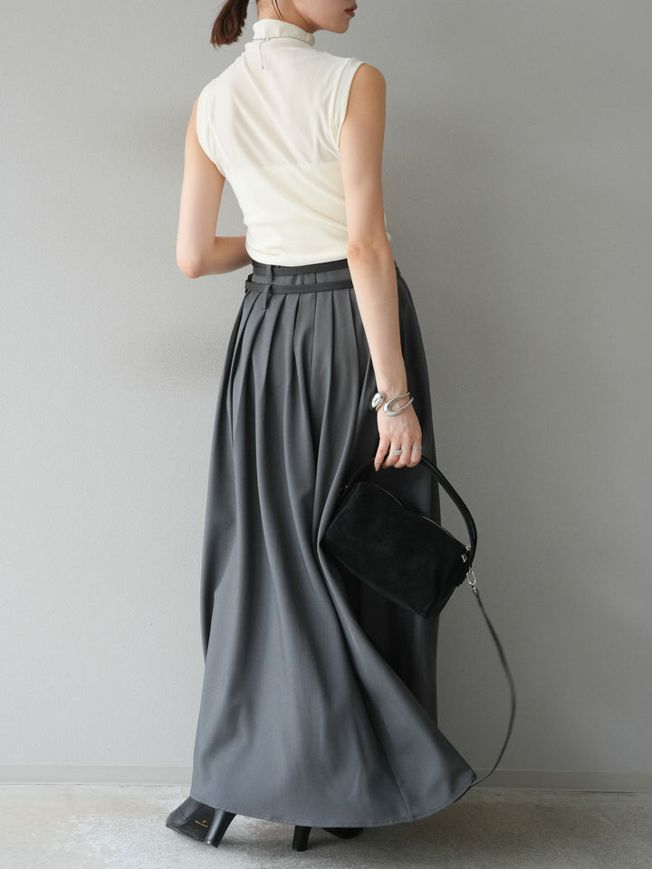 [SET]シアーベロアプチネックノースリーブトップス+エステルプリーツスリットスカート(2set)