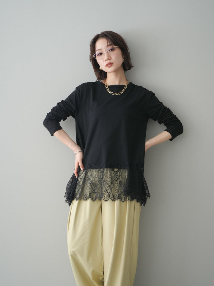 [SET]裾レースロングスリーブTシャツ+選べるアクセセット(2set)