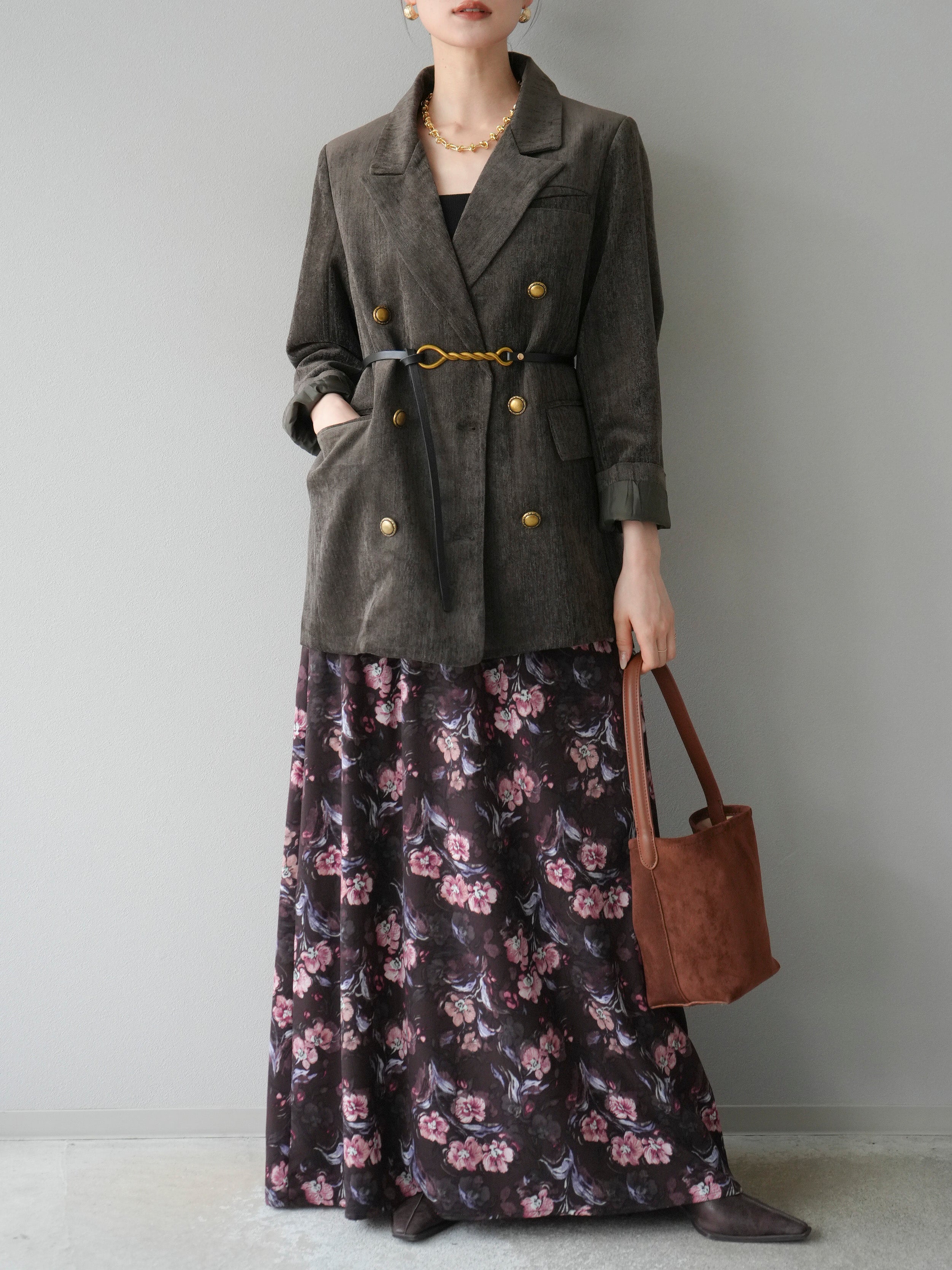 新品【Lumier】ベロアダブルジャケット＊ベルト付き/ブラウン 予約]ベロアダブルジャケット/ブラウン – Lumier