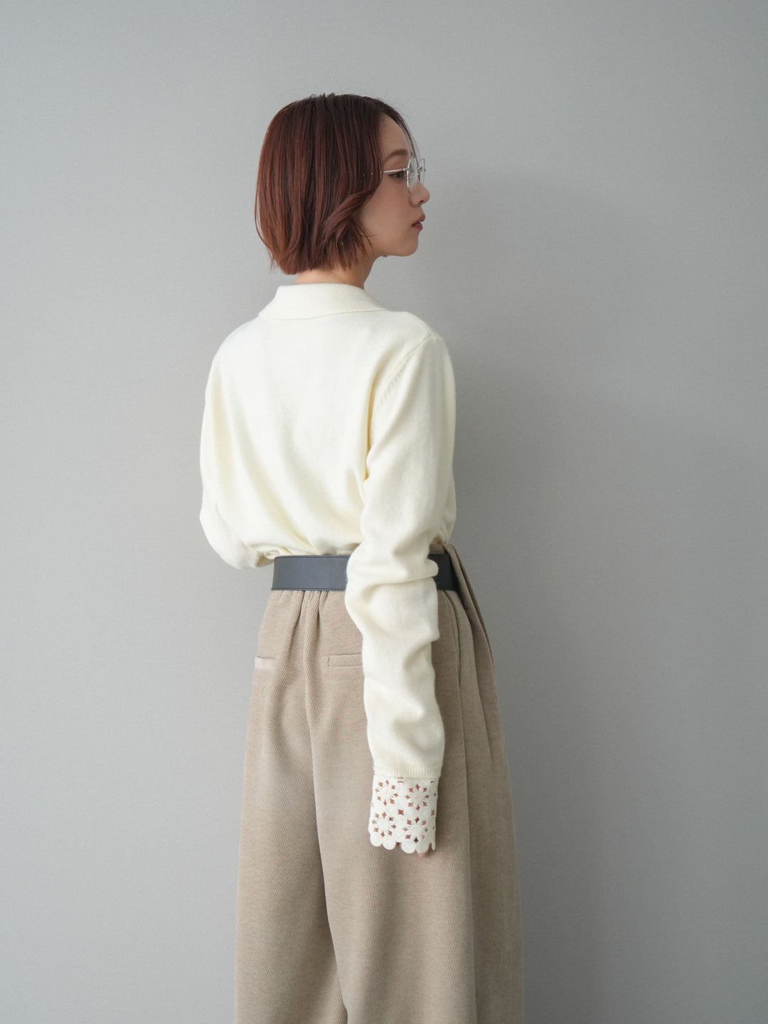 [SET]スカラップレース袖襟付きニットトップス+選べるアクセセット(2set)