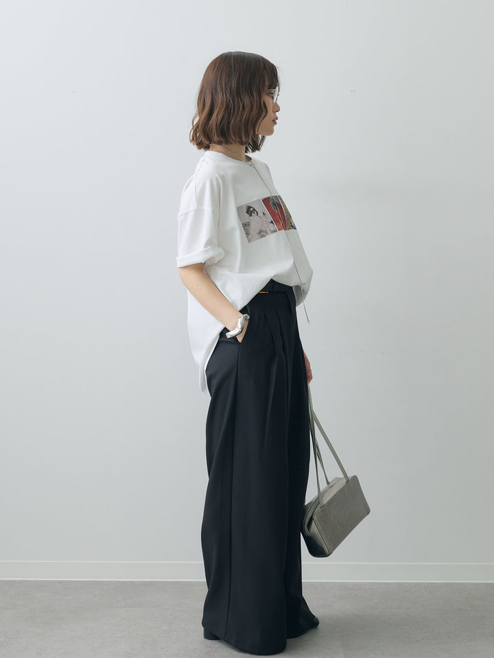 [SET]スリードッグフォトボックスTEE+アシンメトリーベルトタックワイドパンツ(2set)