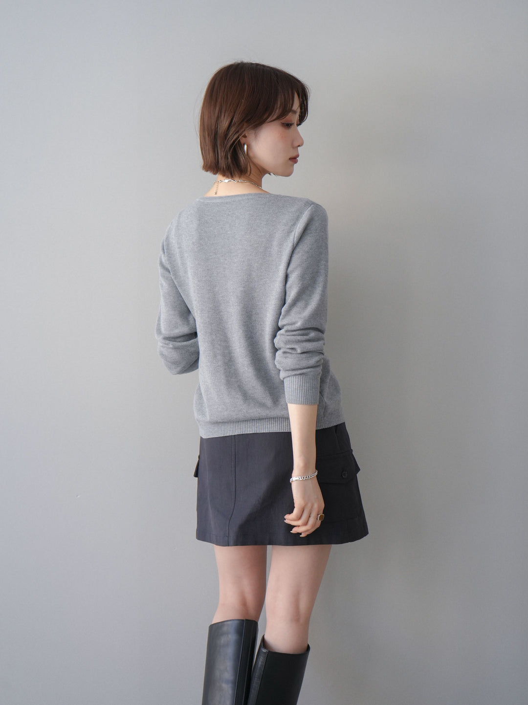 [予約]レースレイヤードニットカーディガン/gray