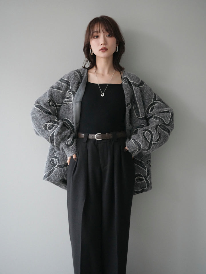 [予約]ニュアンス刺繍ブークレニットジャケット/gray