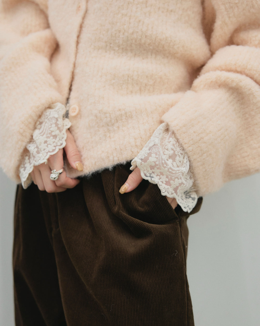 【Allure】[SET]ブークレニットカーディガン+ブークレニットカーディガン(2set)