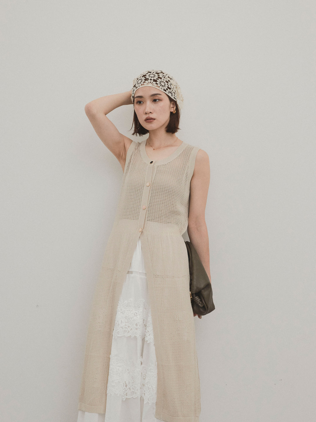 [SET]アソートボタンニットロングジレ+スカラップレースロングスカート(2set)