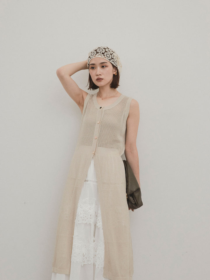 [SET]アソートボタンニットロングジレ+スカラップレースロングスカート(2set)