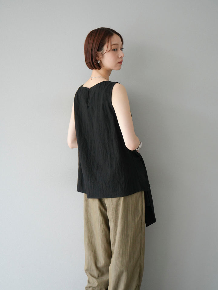 [SET] 前裹式無袖上衣+麻質下擺回型寬褲（2件組）