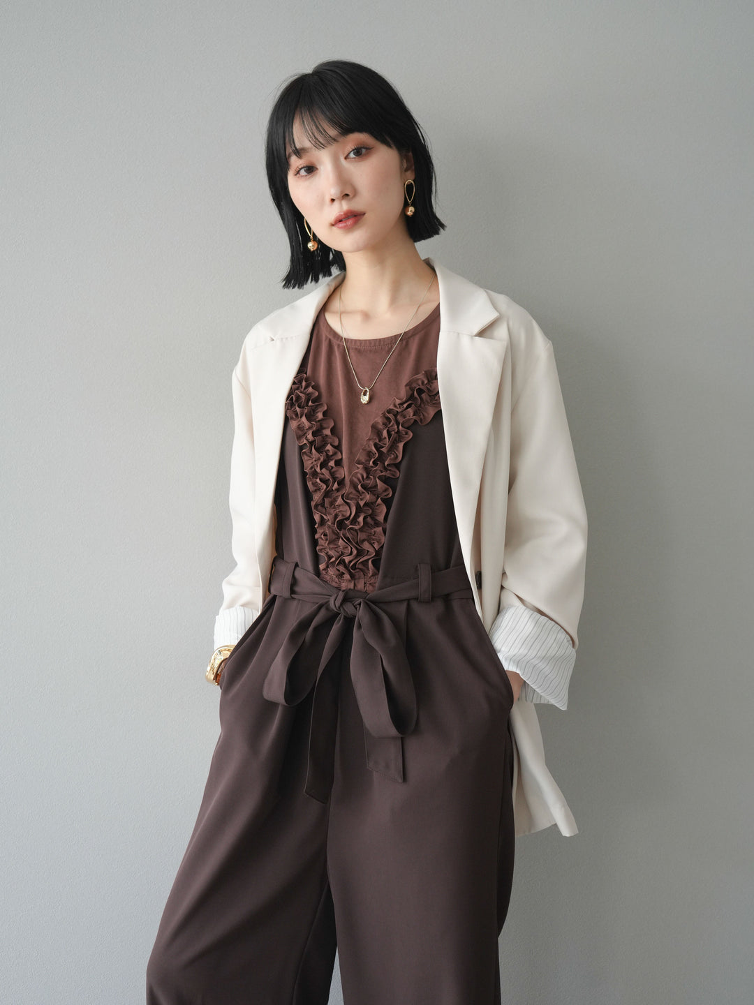 [予約]リネンタッチテーラードジャケット/アイボリー