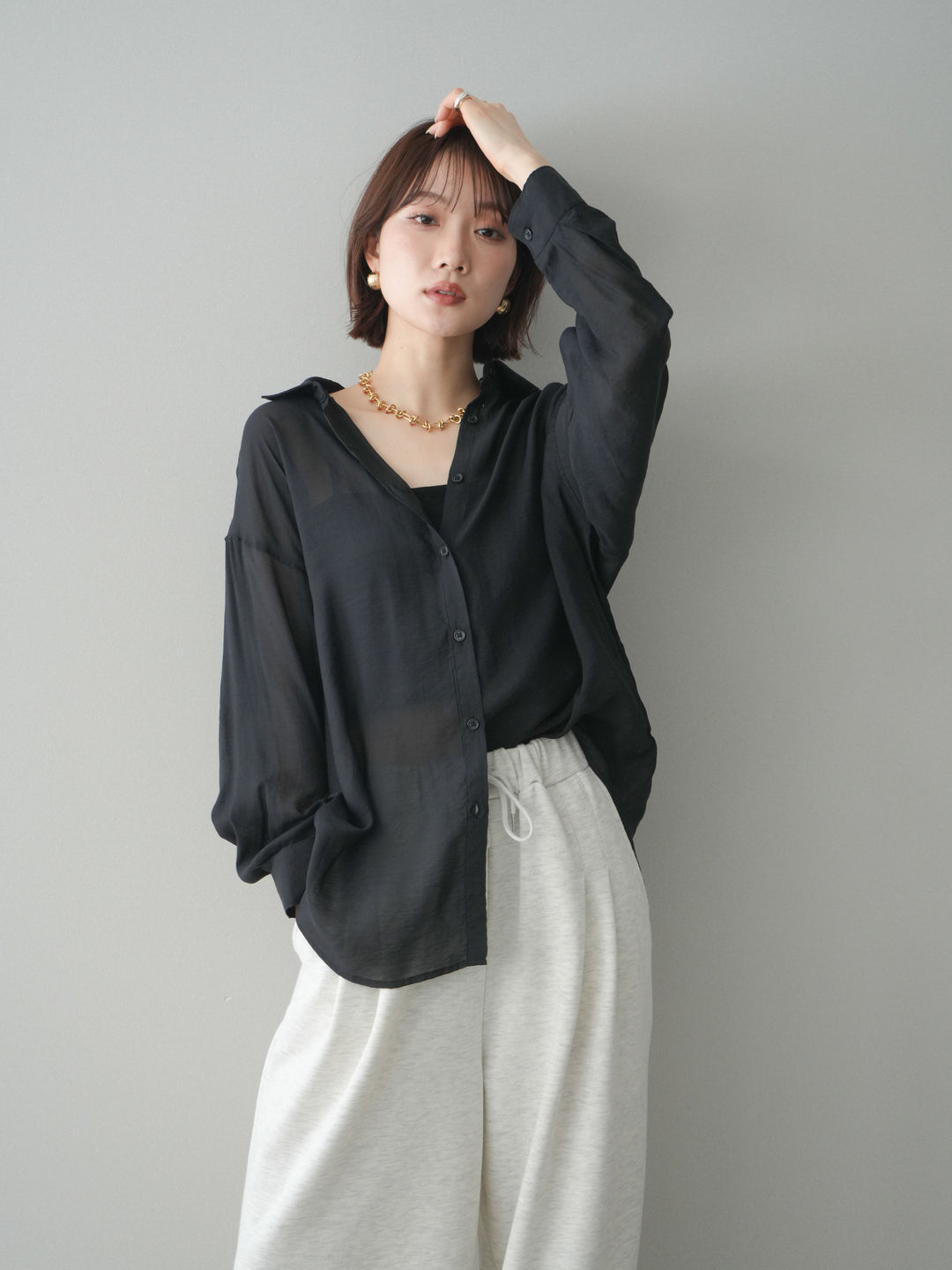 [予約]バックデザインシアーシャツ/black