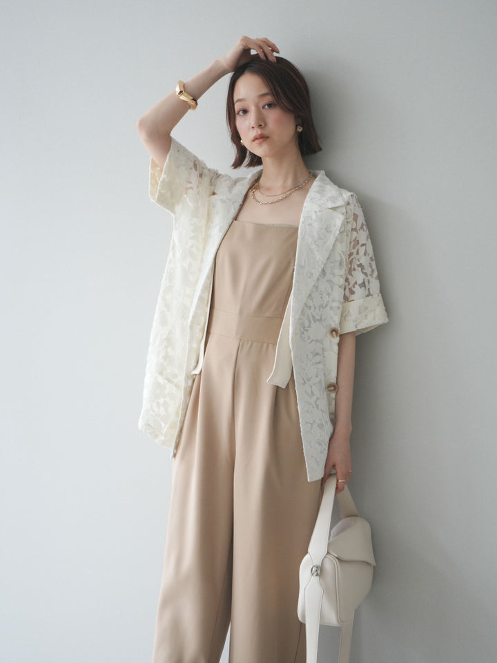 [予約]ショルダーリボンサロペット/beige
