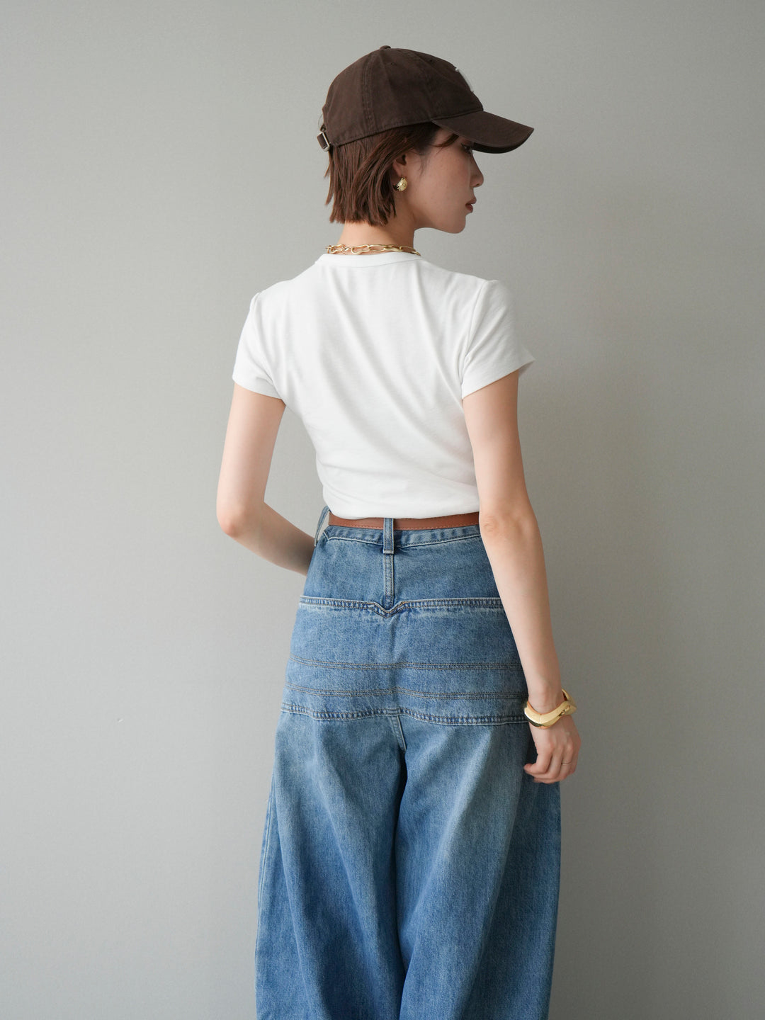 [SET]ドッグコンパクトTEE+ベルト付ボリュームデザインデニム(2set)