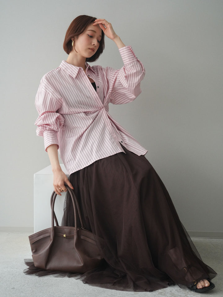 [予約]2wayルーズストライプシャツ/pink