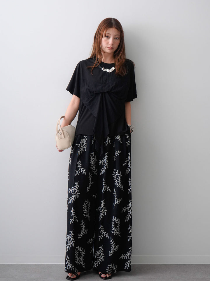 [SET]ラッフルドッキングTEE+リーフプリントタックワイドパンツ(2set)