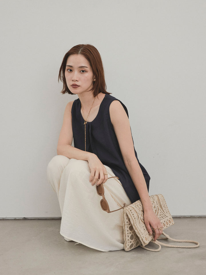 [予約]シアータックアシンメトリーブラウス/ネイビー