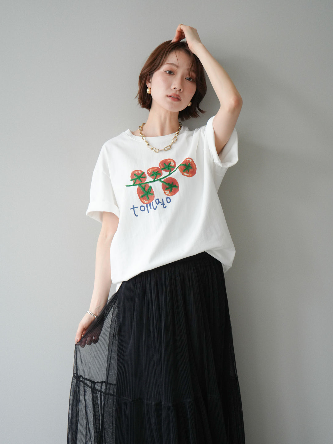 [SET]トマト刺繍TEE+チュールレーススカート(2set)