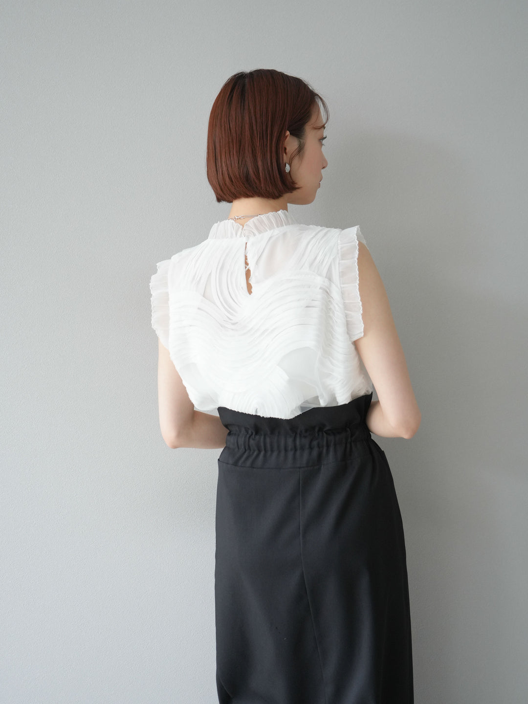 [SET]チュールジャガードノースリブラウス+ヘザーエステルギャザージップスカート(2set)