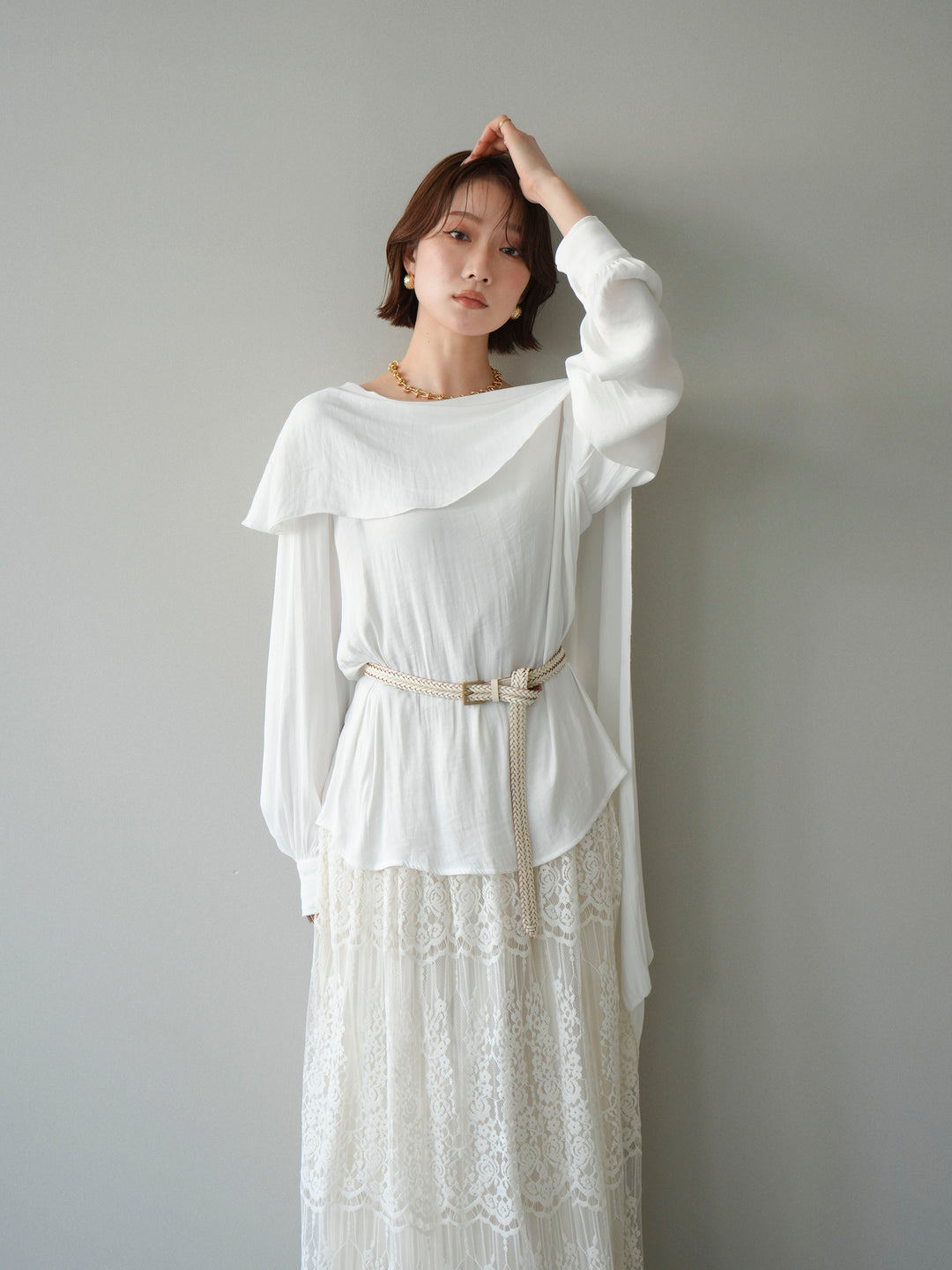 [予約]シルキードレープブラウス/white