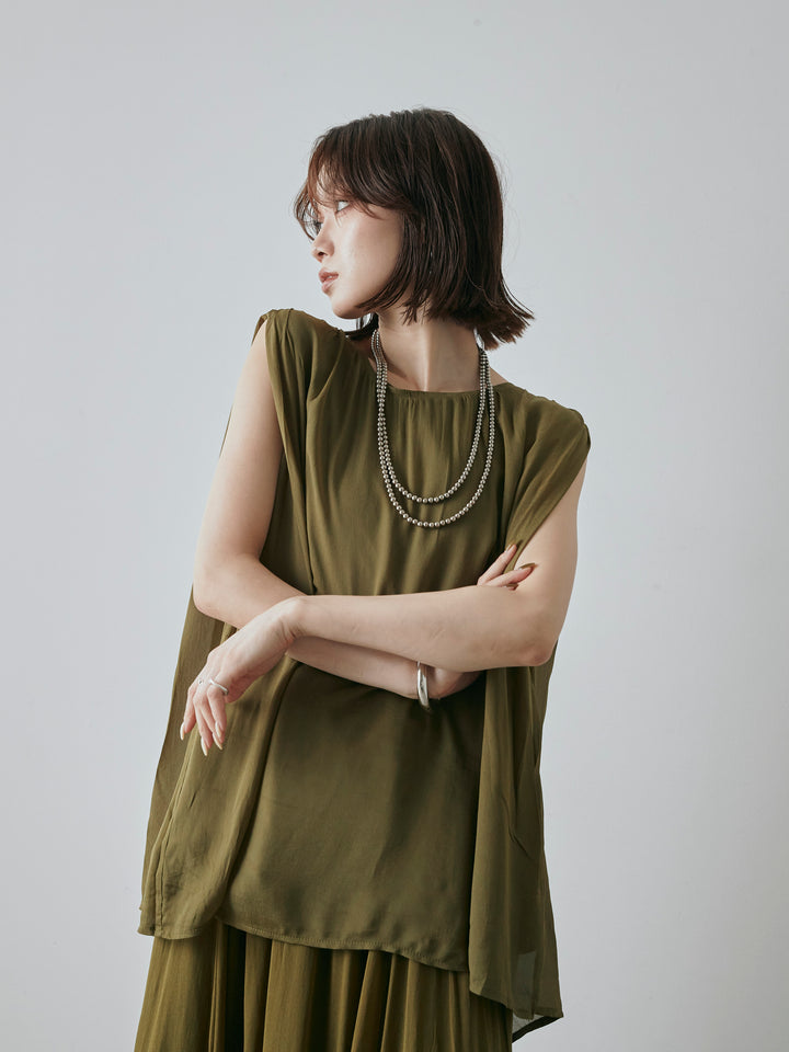 [預購] 透視褶肩襯衫/綠色