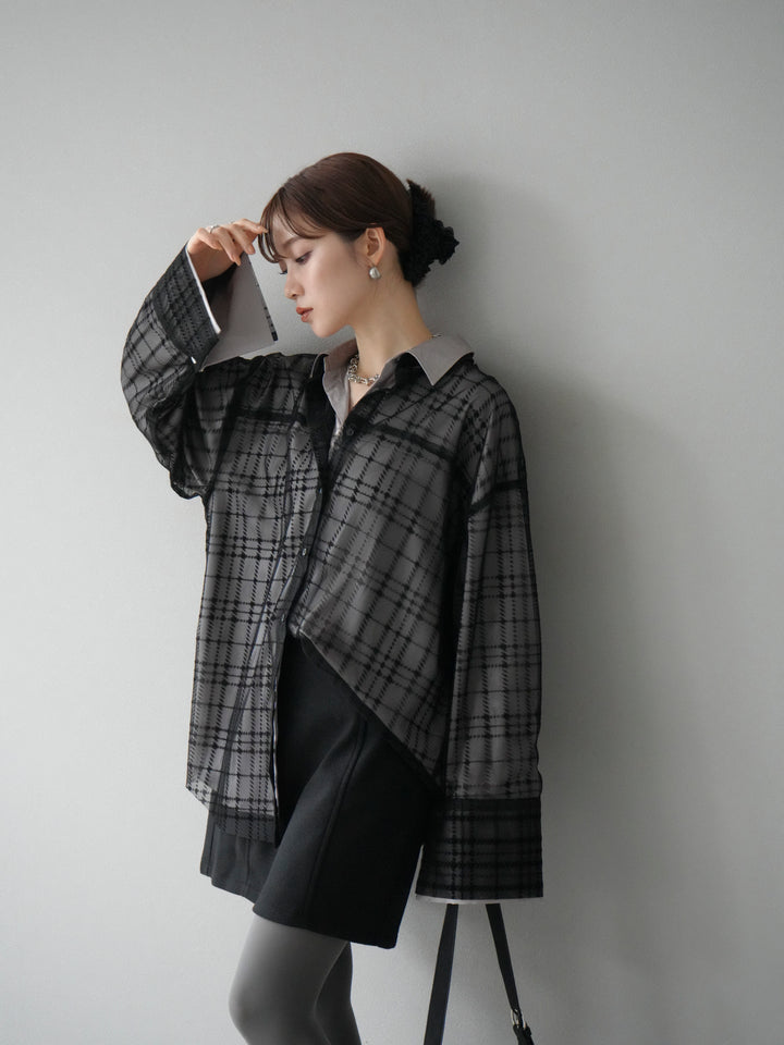 [予約]チェック柄チュールシャツアンサンブル/ブラック