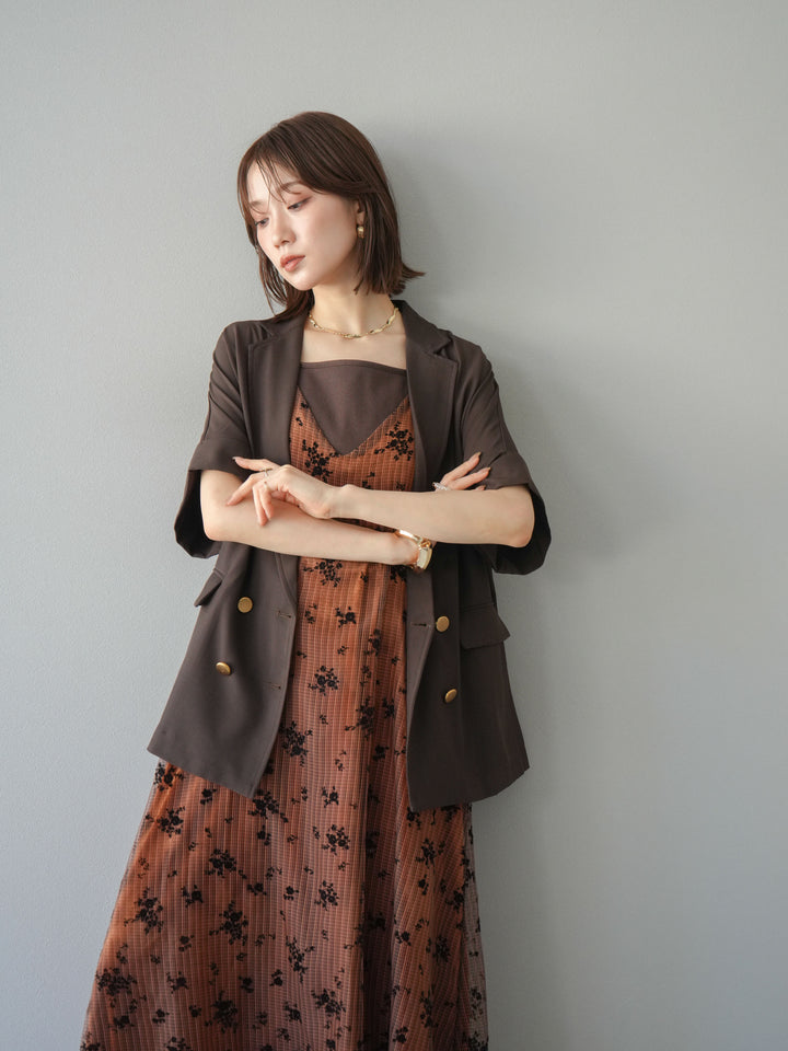 [套裝] 植絨薄紗層疊天鵝絨吊帶連身裙 + 金色紐帶半夾克 (2 套)