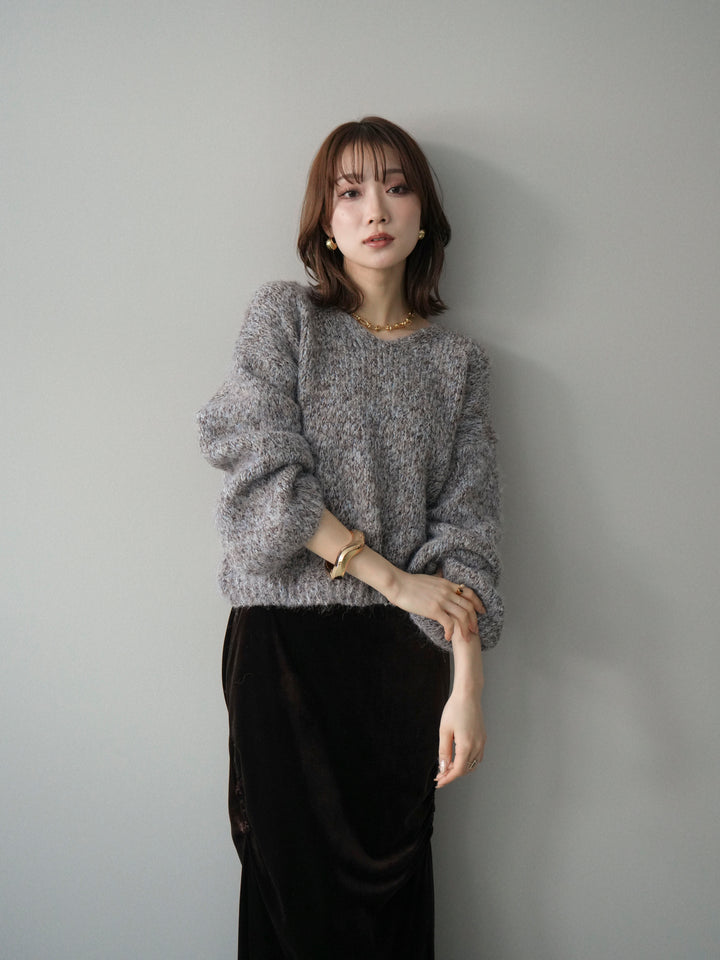 [SET]Vネックミックスヤーンニットプルオーバー+Vネックミックスヤーンニットプルオーバー(2set)