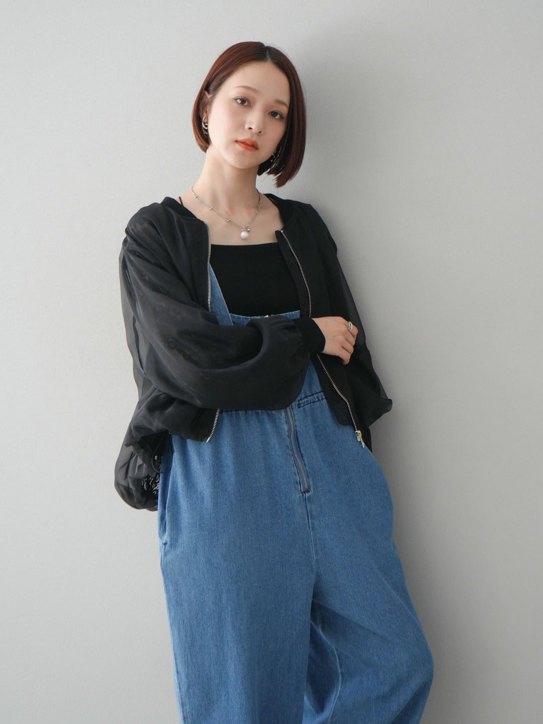 SET]シフォンレースリバーシブルブルゾン+カップ付きバッククロス 