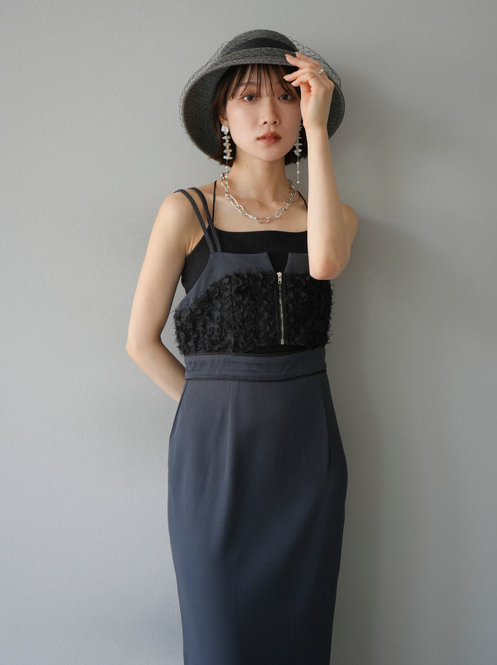 [Pre-order] Jacquard bustier design dress/charcoal