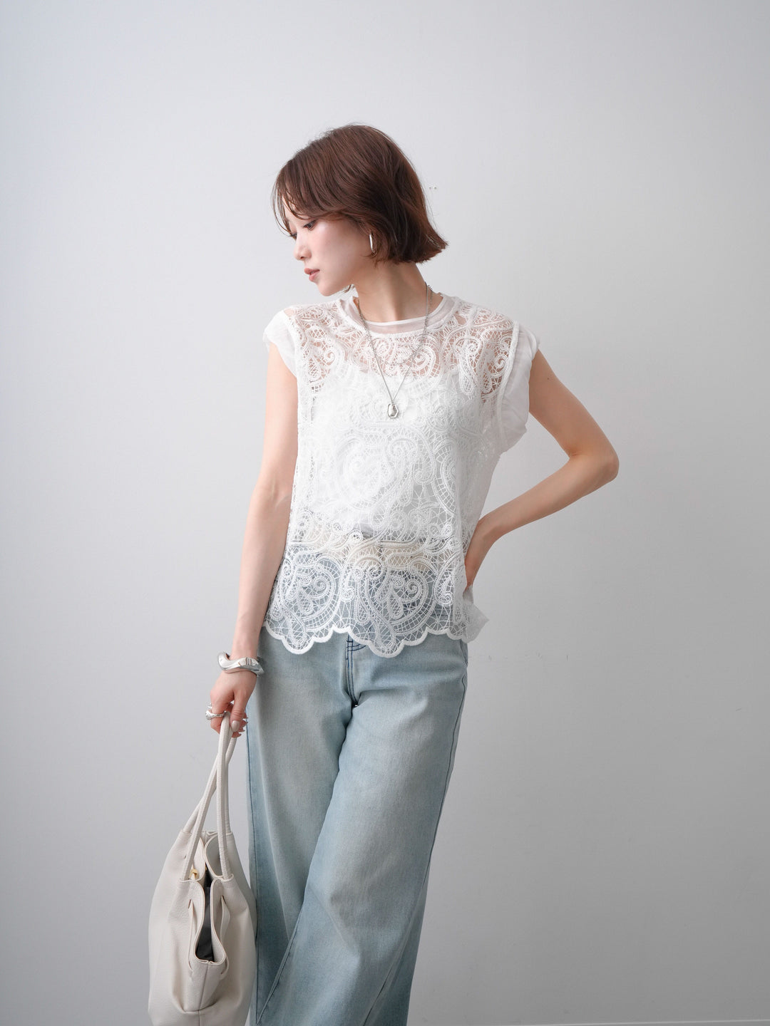 [SET]スカラップヘムレーストップス+スカラップヘムレーストップス(2set)