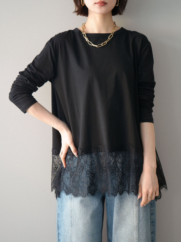 [SET]裾レースロングスリーブTシャツ+選べるアクセセット(2set)