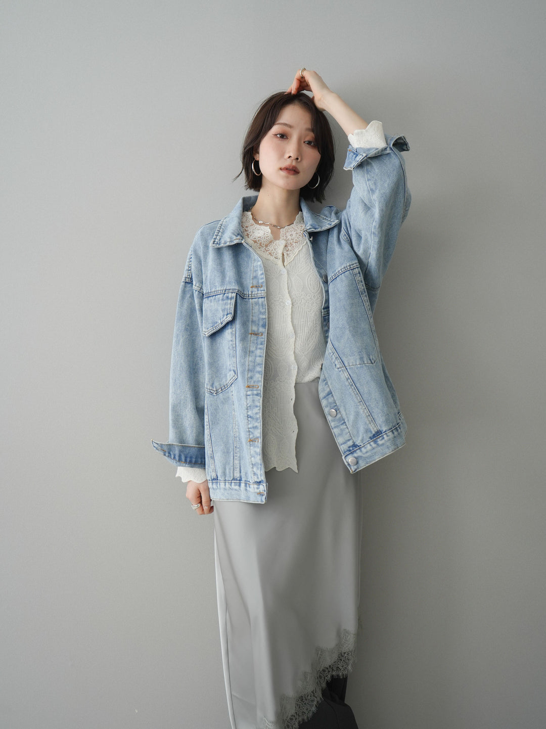 [SET]デザインBIGポケットオーバーデニムジャケット+選べるアクセセット(2set)