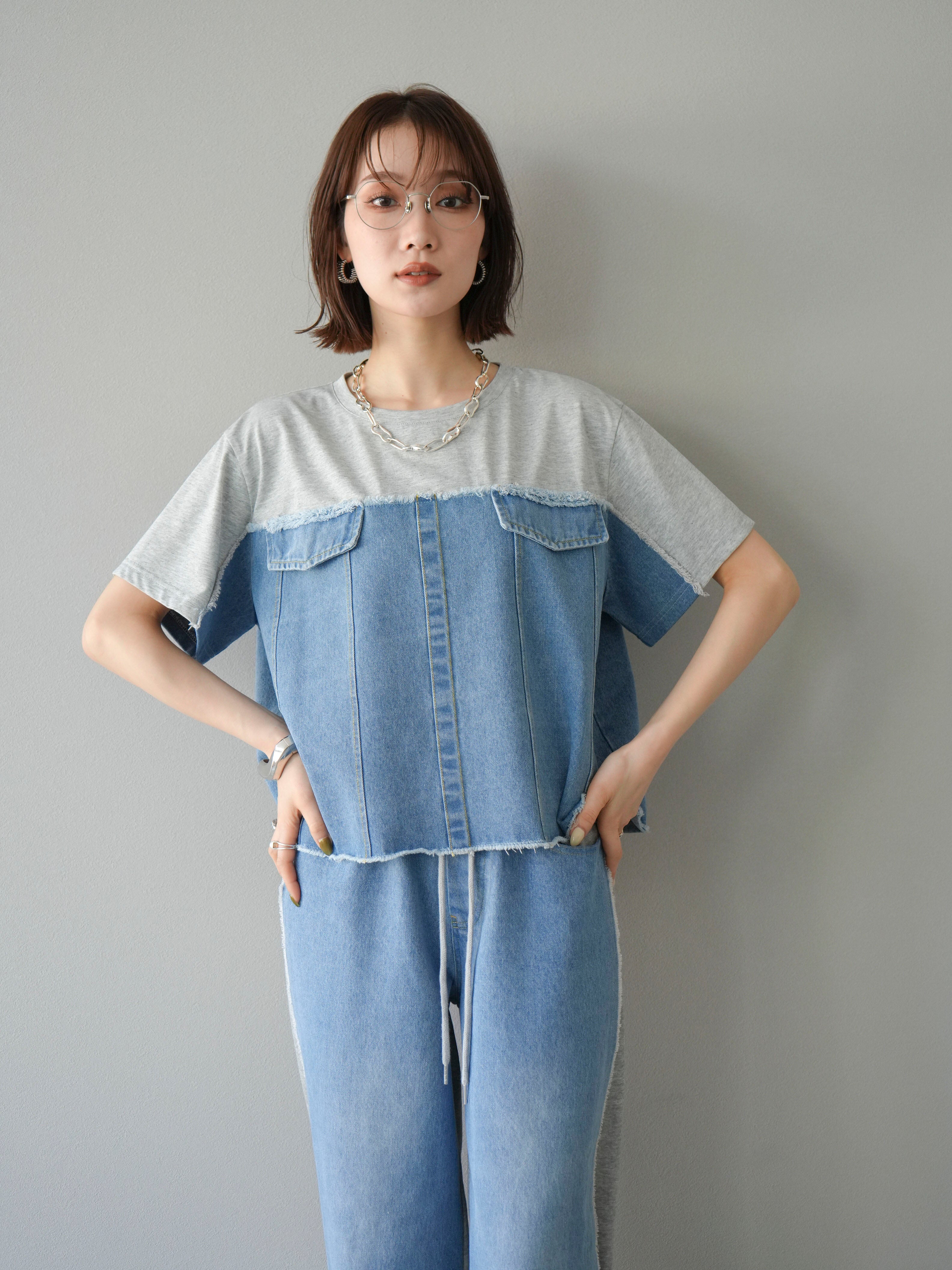 Lumier デニムドッキングTシャツ+デニムドッキングスウェットパンツ 新品 SET]デニムドッキングTシャツ+デニムドッキングスウェットパンツ(2set