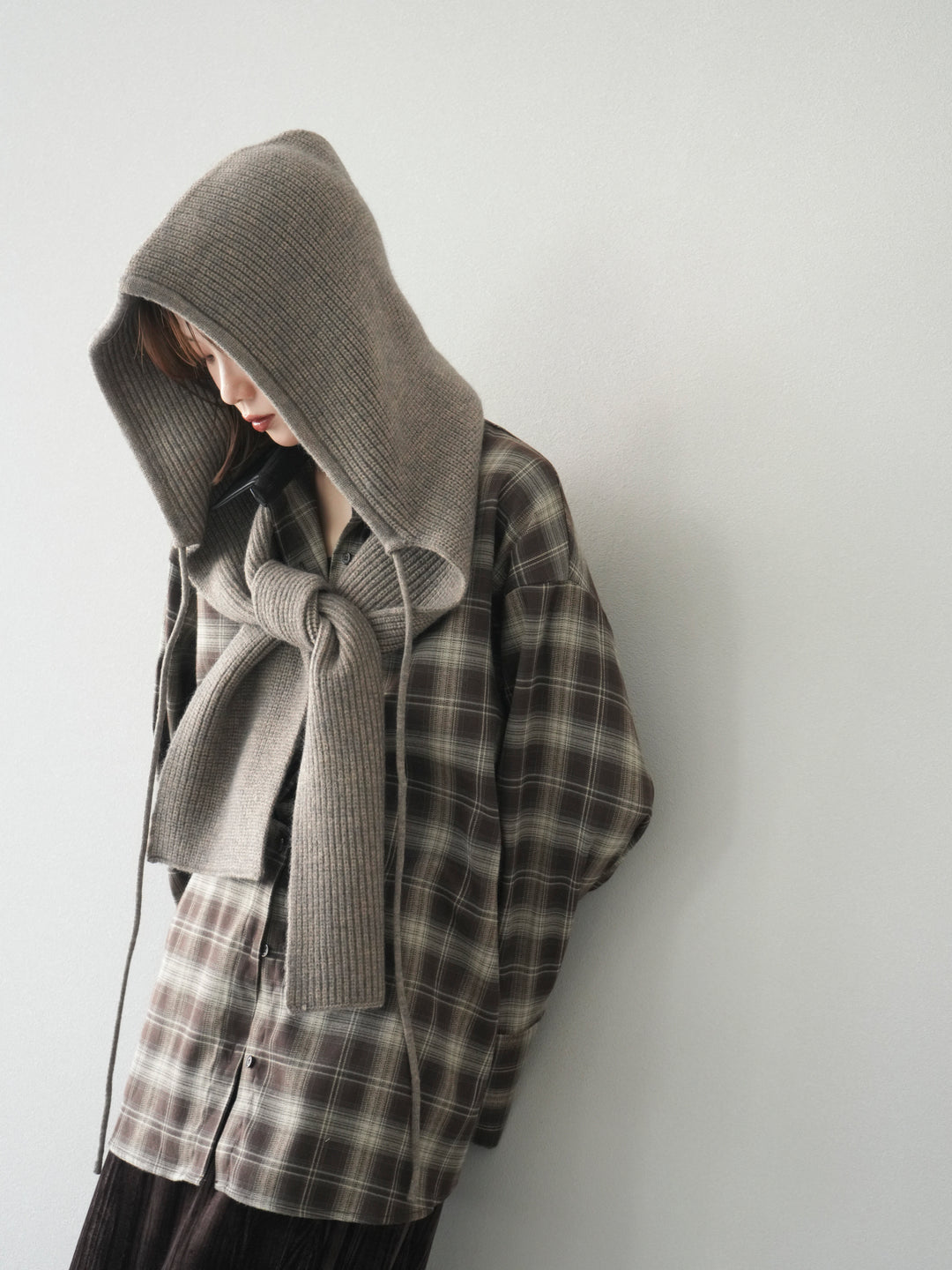 [予約]フードニットマフラー/グレージュ