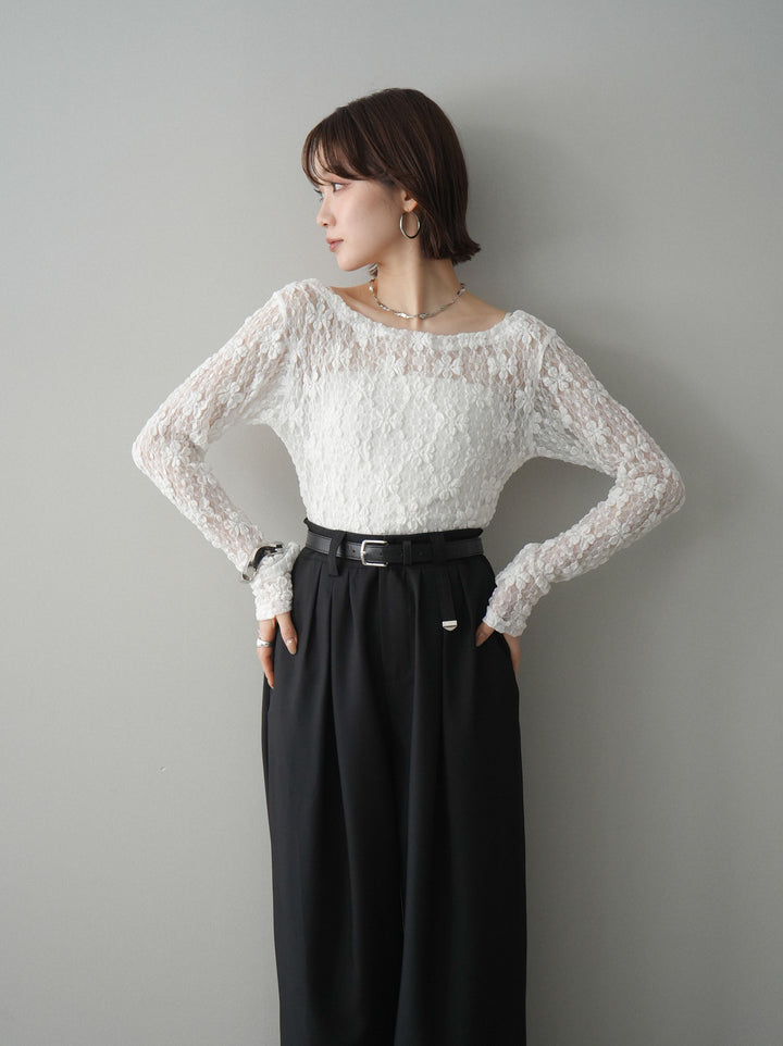 [予約]サイドギャザーレーストップス/white