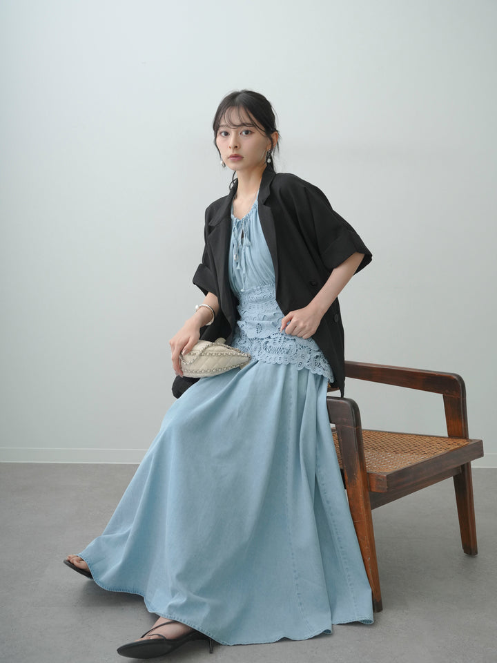 [予約]ウエストレースフレアキャミワンピース/lightblue
