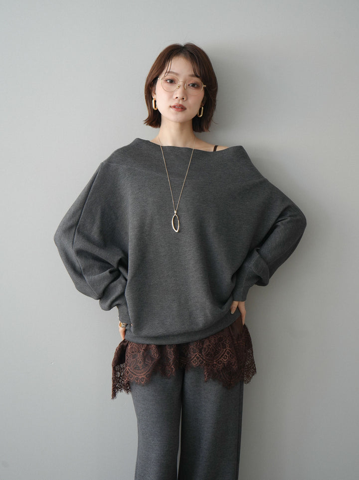 [予約]アシンメトリーオフショルポンチプルオーバー/charcoal