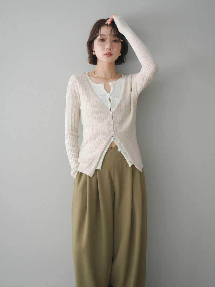 [予約]バイカラーレイヤードニットカーディガン/white