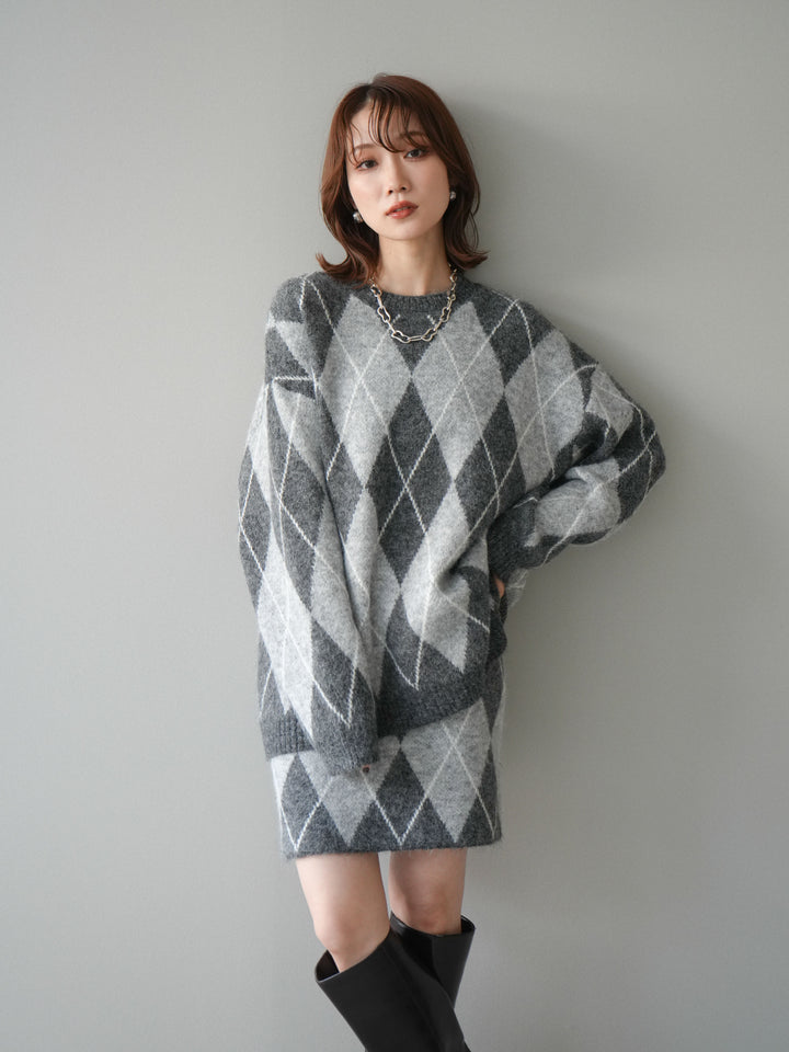 [SET]アーガイル柄ニットプルオーバー＆ミニスカート