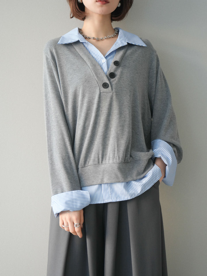 [予約]シャツレイヤードデザインカットプルオーバー/lightgray
