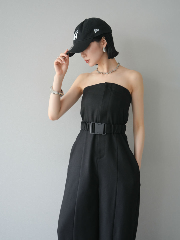 【預購】混色斜紋腰帶熊圖案工裝褲/黑色