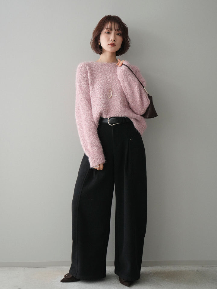 [SET]モールラメミックスヤーンニットプルオーバー+ベルト付起毛コクーンパンツ(2set)