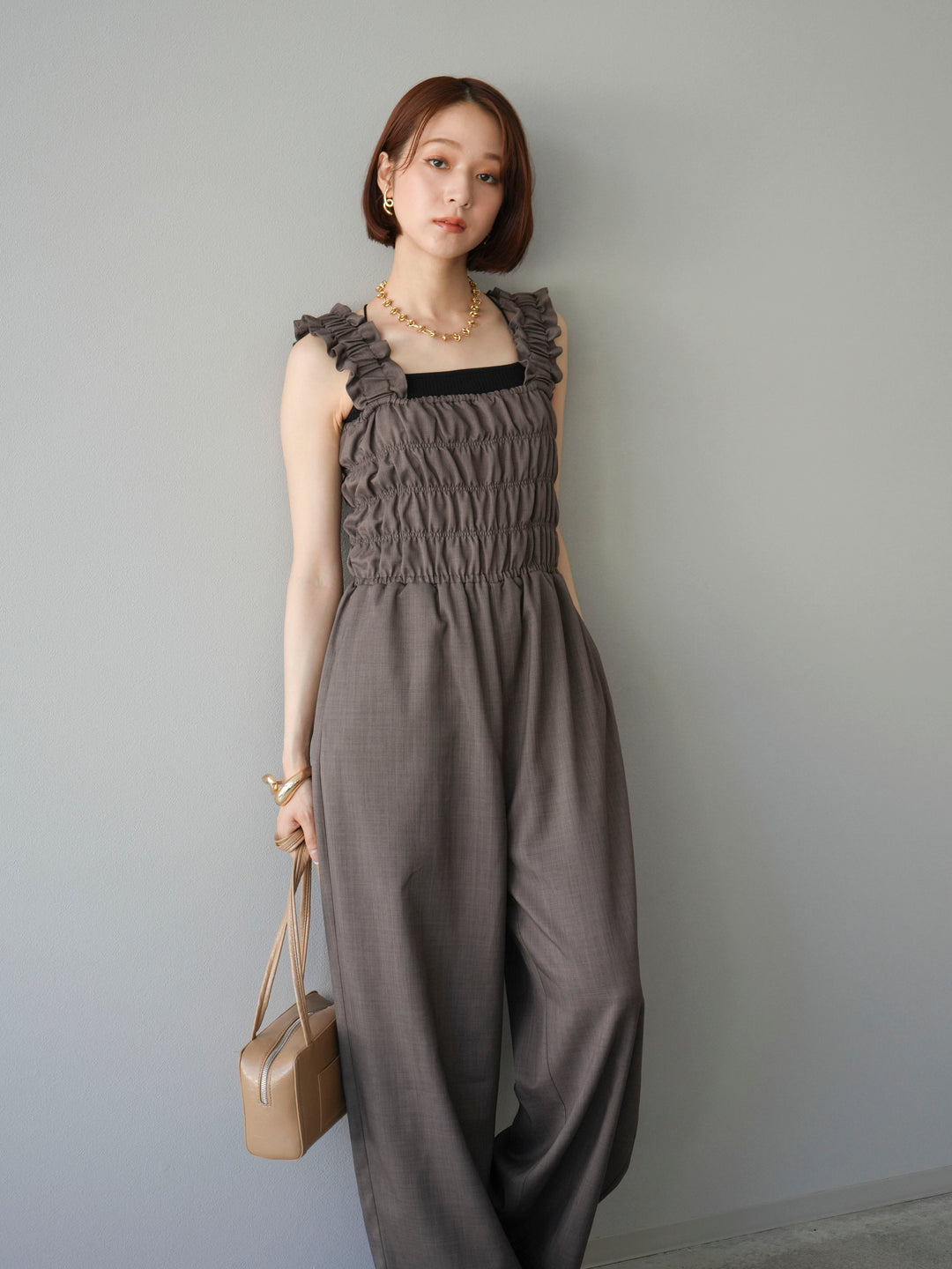 [予約]ヘザーエステルシャーリングサロペット/ブラウン