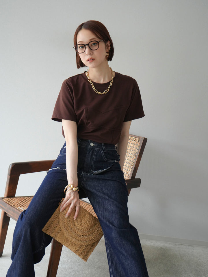 【預購】緊身胸衣設計T卹/棕色