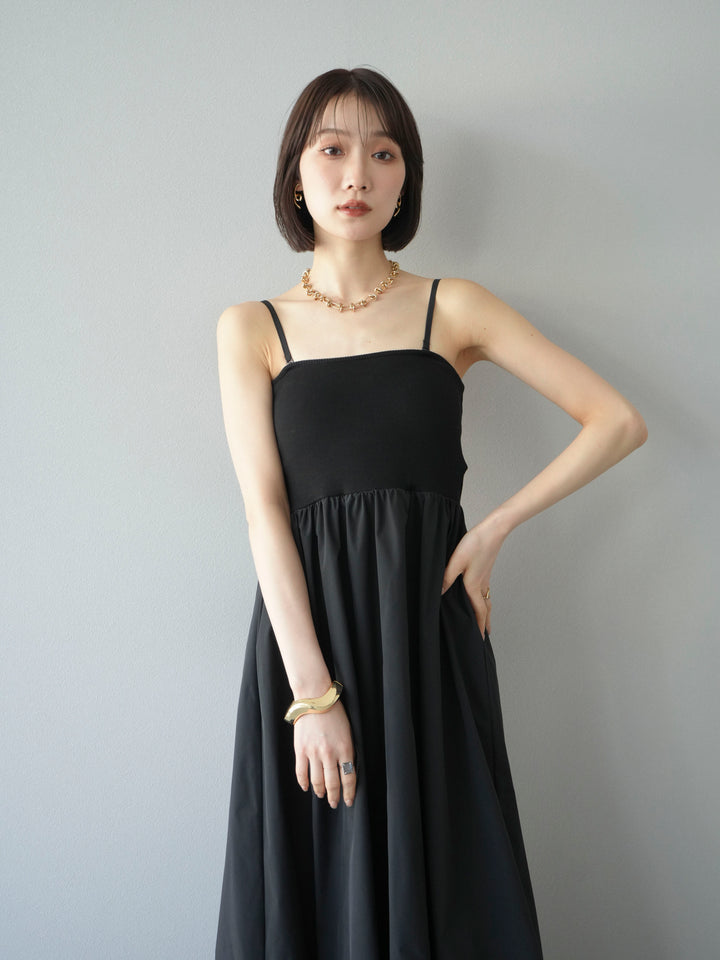 [予約]異素材ドッキングカップ付ベアキャミバルーンワンピース/ブラックブラック