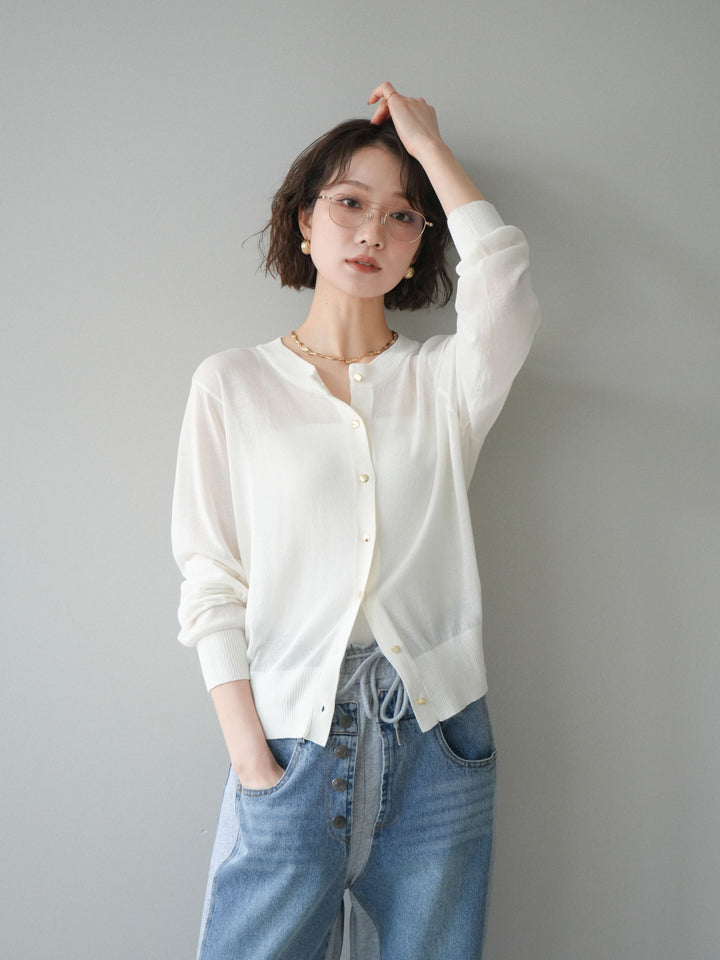 [予約]ゴールドボタンシアーニットカーディガン/offwhite