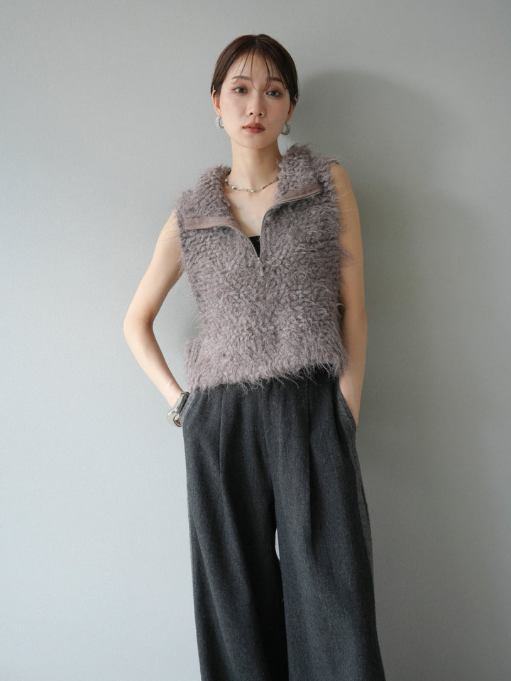 [予約]メランジブークレハーフジップニットベスト/モカ